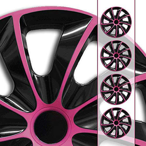 (Farbe & Größe wählbar) 15 Zoll Radkappen, Radzierblenden 02Q (Schwarz/Pink) passend für Fast alle Fahrzeugtypen (universal)