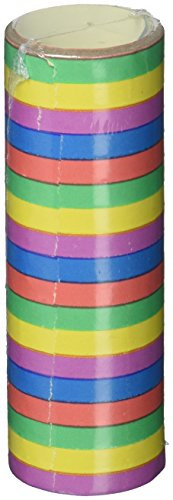 Susy Card 40016252 Luftschlangen Streifen, Papier, Länge: 4 m, rückseitig Bedruckt, Farben: gelb/lila/blau/rot/grün, flammenhemmend, 40 Rollen eingeschweißt im Display
