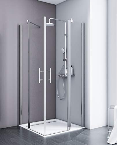 Schulte paroi de douche accès d’angle droit 90 x 90 x 192 cm avec 2 portes battantes, aspect chromé, verre de sécurité 5 mm transparent, plage de réglage 88.5-90.3 cm, largeur d'accès 69 cm