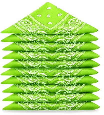 Lot de bandanas 100% Coton paisley foulard fichu - Vert Pomme - Lot de 10 identiques