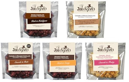 Joe & Seph's Chocolate Popcorn Tasting Selection (5x30g)| gourmet popcorn, air-popped popcorn, chocolate snack, gifts for men and women, sweet popcorn, movie night snacks