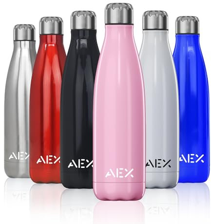 AEX Insulated Water Bottle | Double Wall Vacuum Stainless Steel Flask | 500ml Glossy Pink | Keeps Hot 12 Hours, Cold 24 Hours