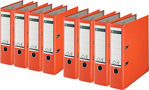 Leitz 1010 Qualitäts-Ordner Kunststoff breit mit patentierter 180º Präzisionsmechanik (8er Pack | 8 cm breit, orange)