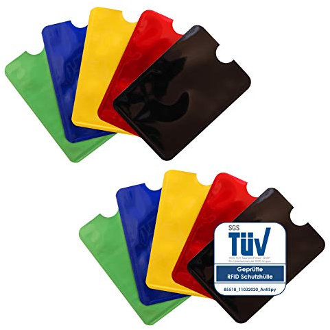 AntiSpyShop RFID Schutzhüllen, TÜV geprüft, NFC Blocker - Kreditkarte, Bank EC Karte Abschirmung - 10er Pack