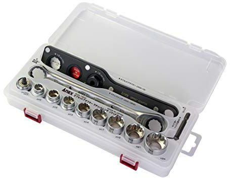 ANEX AOA-19S3 Offset Adapter 19, Opposite Side 0.7 inches (19 mm), Ratchet Wrench with Case, Multi Set