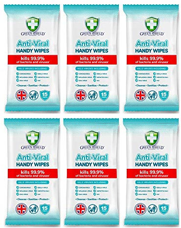 GreenShield Anti-Viral Handy Wipes 15's Kills 99.9% of Bacteria (6 Pack)