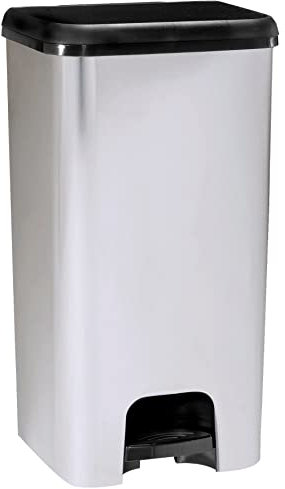 KITCHEN MOVE Poubelle de cuisine à pédale 40L LINCOLN en plastique aspect métal Inox brossé brillant