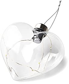 Lot de 4 boules de Noël en verre transparent LED en forme de cœur