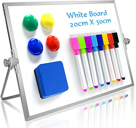 OWill Whiteboard Magnetisch,20 x 30 cm magnettafel kinder,whiteboard klein mit ständer,schreibtafel abwischbar A4 mini whiteboard,tragbare doppelseitige white board,für Schule & Haus und Büro