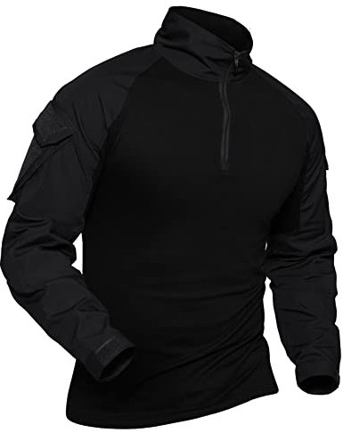 XKTTAC Combat Shirt Tactical mit 2-4 Taschen Herren Militär Ausrüstung Security Outdoor Polizei Hemd Bundeswehr Paintball Airsoft(B-bk/2 Taschen,XL)