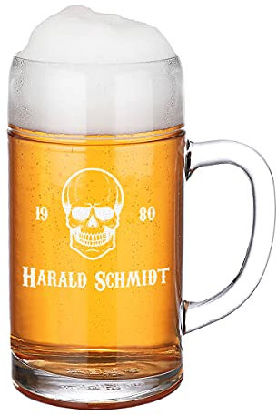 Chope avec Motif gravé au Choix – Verre à bière 1000 ML – Personnalisable avec nom – Chope à bière Oktoberfest – Classique – Cadeau d'anniversaire