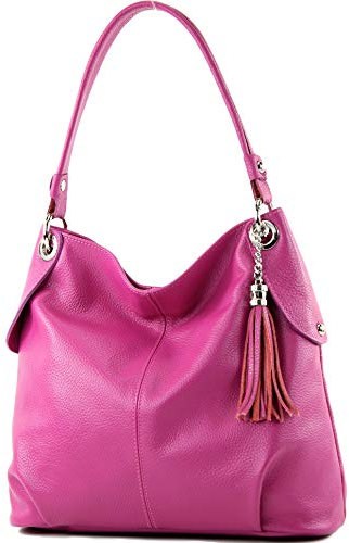 modamoda de T185 Damen Leder Schultertasche Handtasche handmade in Italy, Farbe:Pink (B)