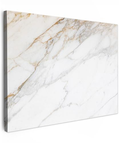 MuchoWow Leinwand Bilder, Einzigartige Wanddeko mit Rahmen, Marmor - Stein - Weiß - Gold - Marmoroptik - Stein - Luxus, Wandbilder Wohnzimmer, Deko Schlafzimmer 120x90 cm