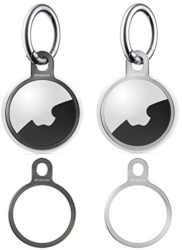 [4Pack] Stouchi Keyring Stainless Steel Case Holder Cover with 4 Keychains Simple Set-up Slim Design for Key Finder Accessories