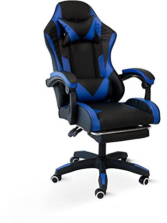 Cribel Poltrona da Gaming Racing Omega con poggia piedi, in similpelle, 3 colorazioni disponibili (Nero/Blu)