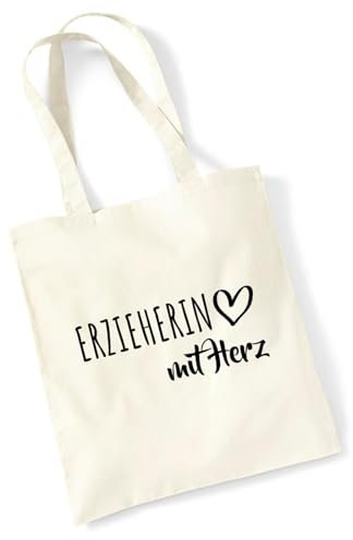 Huuraa Tasche Erzieherin mit Herz Geschenk 10 Liter Natural Baumwolle Erzieherin Accessoire