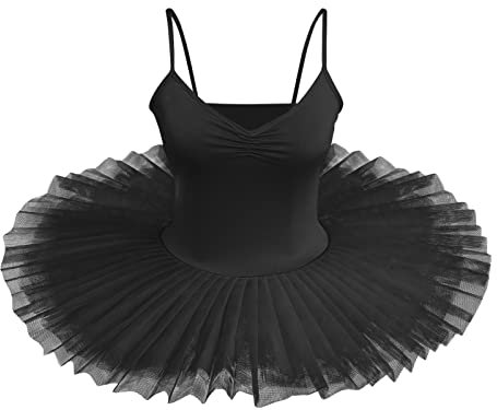 Ballettkleid Damen Ärmellose Spaghettiträger Tanzbody Turnanzug Tanzkleid Swan Lake Ballettkleidung Gymnastikanzug Ballettanzug Tüll Tütü Balletttrikot Balettkleider Ballerina kleider Schwarz XL