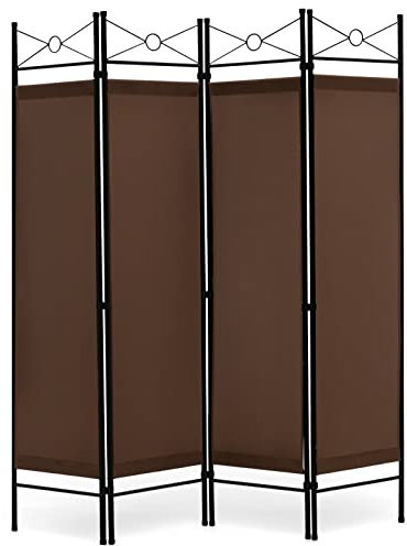 COSTWAY 4 Panel Folding Room Divider, Freestanding Wall Privacy Screen Protector with Detachable Cloth, Home Living Room Bedroom Office Paravent Partition Separator (Brown)