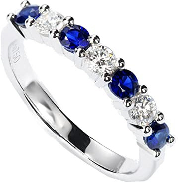 18 Karat (750) Weißgold Ringe für Damen Gold, Eheringe Silber Einzelne Reihe Runden Blau Saphir Klar Diamant 0.4ct Ring Größe 47 (15.0)