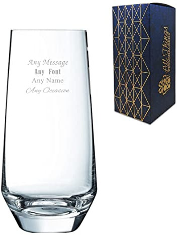 Personalised Engraved Any Message Lima Hiball, 15.2oz/450ml Cocktail Glass, Thoughtful Customised Gift, Laser Engraved in The UK, Dishwasher Safe Clear Glass, Dishwasher Safe
