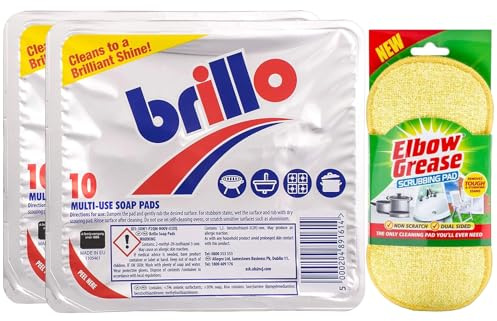 2X Brillo Multi-use Soap Pads (2X 10 Pads)-Household Cleaner - Effective for Cleaning Pots, Pans, Cookers - with Scrubbing Pad