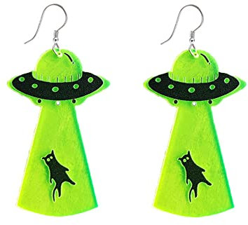 Totenkopf UFO Alien Fluoreszierende Acryl Ohrringe Halloween Statement baumeln Tropfen Ohrstecker für Frauen Mädchen Teen Ohrringe Halloween Thema Cosplay Party Kleid Piercing Schmuck Geschenk, Acryl,