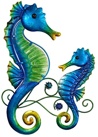 JOYBee Wanddekoration aus Metall, Seepferdchen-Familie, für drinnen und draußen, zum Aufhängen, Kunst, Strand, Ozean, Garten, Wanddekoration für Terrasse, Hinterhof, Zaun, Pool, Badezimmer, Wohnzimmer