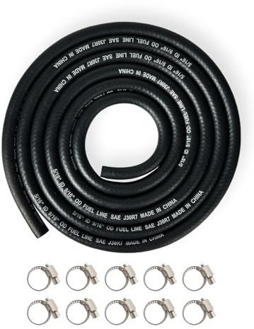 YAMAKATO 5/16 Inch ID Fuel Line Hose Braided 6 Feet w/ 10 Clamps 8mm Braided Rubber Tubing