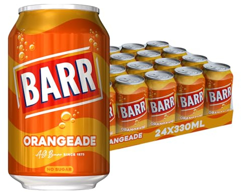 Barr Orangeade Sparkling Soft Drink, 24 Pack, 330ml Cans | Bright, zesty orange-flavoured fizzy drink with a burst of citrus refreshment.