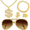 OPEIXSAYKOC 5 PCS Dollar Kette set,Hip Hop Kostüm Set,Dollar Zeichen Goldkette kit,Goldkette Sonnenbrille Goldring,80s/90s Rapper Accessories,Hiphop Punk Gold Kette,Fasching Accessoires,Mottoparty