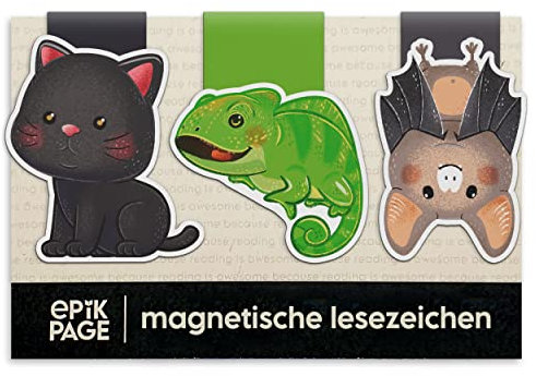 Magnetische Lesezeichen Kinder magischen Tiere: Katze, Fledermaus, Chamäleon – Kleine Geschenke für Schüler, Junge, Mädchen, Buchliebhaber – Geschenk Einschulung – Magnetlesezeichen 3er-Set