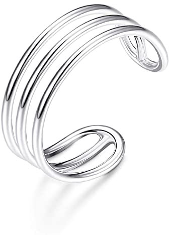 Krfy 925 Sterling Silber Horizontale Doppel Dreifachlinien Offene Ringe Minimalist Einfaches Band für Damen Verstellbarer offener Zehenring Knöchelringe