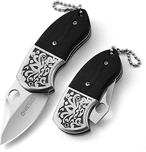 Omesio Couteau pliant mini couteau de poche porte-clés pliable Petit couteau à clés tranchant, manche en bois