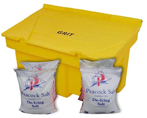 BritishBins Standard Yellow 200 ltr Grit Salt Bin With 8 x 25Kg Salt