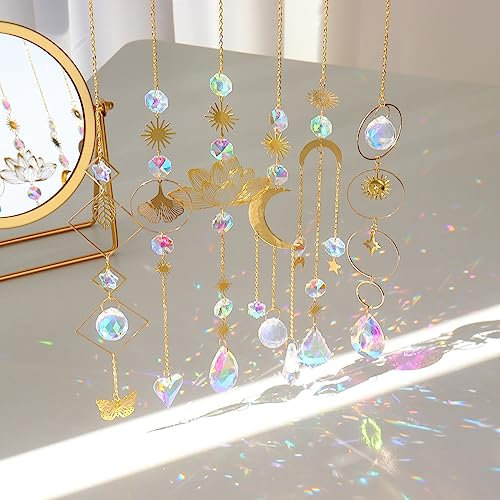 Sonnenfänger Kristall Fenster,6 Stück Lotus Perlen Anhänger Deko,Fensterdeko Hängend,Kristall-Sonnenfänger,Regenbogen Sonnenfänger Kristal,Regenbogen Kristalle Anhänger,Zuhause Gartendeko