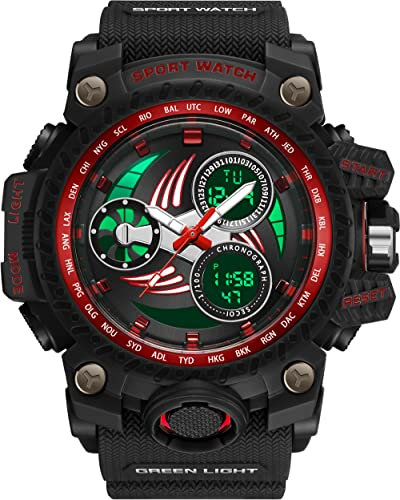 Uhren Herren Militär Sport Digital Uhr 5ATM Wasserdicht Große Digitale Armbanduhr mit LED Doppelanzeige Stoppuhr Wecker Kalender 12/24H Taktische Uhr für Männer Jungen