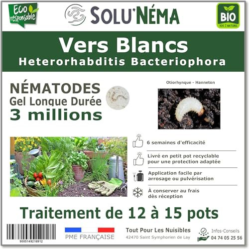 SOLUNEMA - Nématodes HB Contre Les Vers Blancs - 3 Millions - Formulation gel longue durée pour traiter de 12 à 15 pots ou jusqu'à 3 m²- Traitement biologique anti larve d'Hanneton et d'Otiorhynque