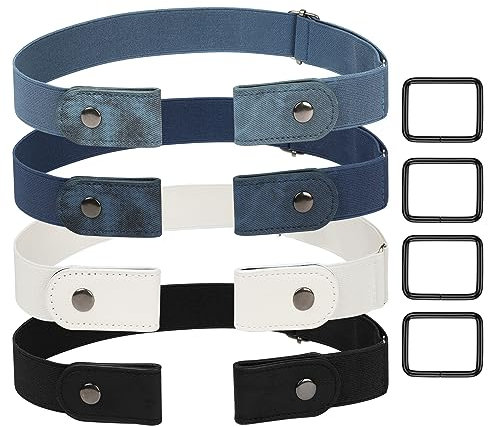 CoKeeSun 4 Pièces Ceinture Elastique Femme Ajustable Noir Blanc Bleu Ceinture Sans Boucle Invisible Ceintures Femme pour Jeans Pantalons Jupes pour Hommes et aux Femmes