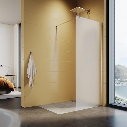 SUNXURY Paroi de douche Walk In - 110 x 200 cm - En verre trempé - Avec barre de stabilisation (verre mat) - 110 x 200 cm
