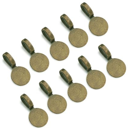 50pcs Glue On Pendant Bail Jewellery Findings Circular Base for Valentine's Day Jewellery Making, Blue Bronze