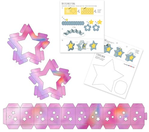 Ursus 18800002F - Laternen Rohlinge, Twinkle Star, Pink, ca. 19,3 x 18,3 x 8 cm, Rohlinge zum Basteln von 25 Laternenrohlingen in Stern-Form, aus Karton 350 g/m²