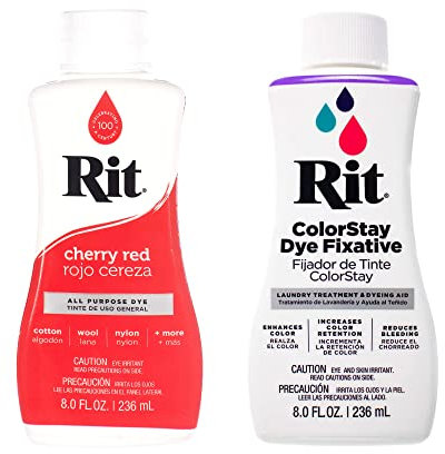 Rit Dye - Tinte líquido para tela de 8 onzas para ropa, decoración y manualidades, color rojo cereza con fijador de color