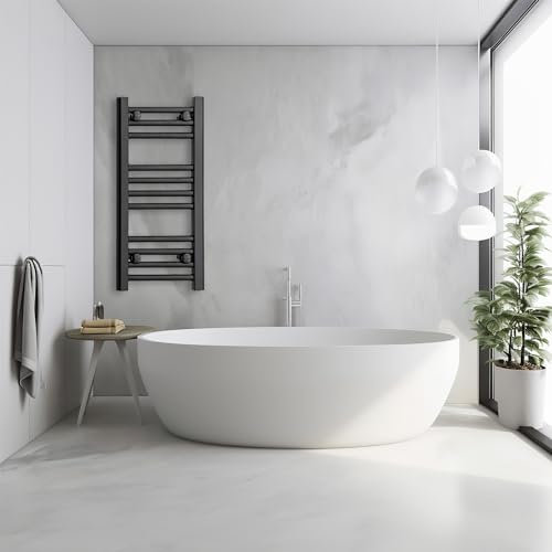 Turkish Zone 300mm 600mm High Wide Black Heated Towel Rail Radiator Flat Ladder Warmer for Stylish Bathroom