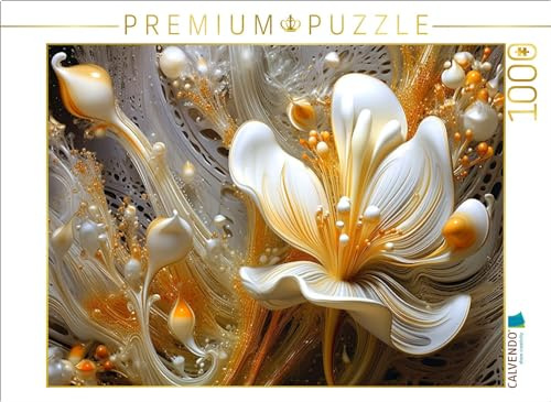 CALVENDO Puzzle Zartes Geflecht - edle Blüten in orange und Gold | 1000 Teile Lege-Größe 64 x 48 cm Foto-Puzzle für glückliche Stunden