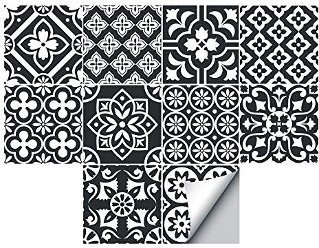 Alwayspon Wandfliesenaufkleber, Abziehen und Aufkleben, selbstklebende PVC-Fliesenaufkleber für Spritzschutz, Küche, Bad, als Heimdekoration, 20 x 20 cm, 30 Stück, Schwarz / Weiß
