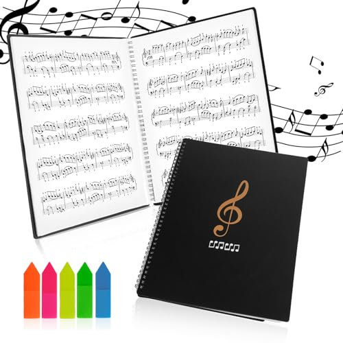 AUAUY Notenmappe für Notenblätter, Mappe für Notenblätter 30 Taschen, A4 Größe Musik Tabelle Datei Ordner mit Haftnotizen, Music Sheet Folder Konzer Chorfolder, Musik Noten Ordner für Musiker und Band