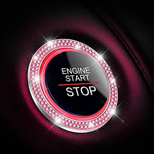 Adunsiaoto 2 Stück Universal Auto Kristall Strass Motor Starter Dekoration Ring, Auto Bling Bling Strass Kristall Dekoration Ring, Bling Auto Dekor Zubehör(Rosa)