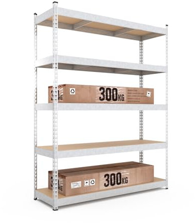 baudim Schwerlastregal Titan Gesamtlast 1500 kg 5 MDF-Böden Verzinkt robuste Steckregal, 216x120x50 cm, Lagerregal, Kellerregal, Garagenregal, Werkstattregal