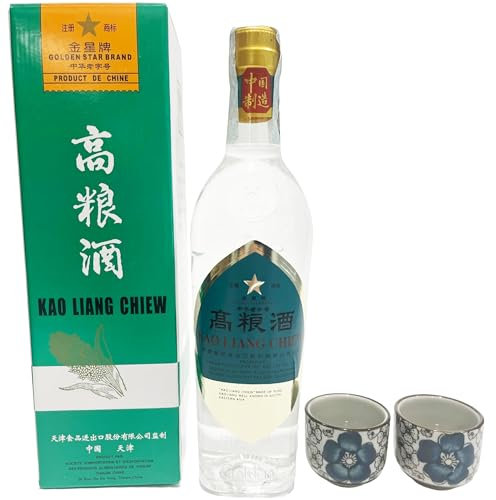 ZenMarket Set Liquore Cinese di Sorgo di Altà qualità, 2 Bicchierini in Ceramica, Grappa cinese Ristorante Cinese Kao Liang Chiew, 62% Vol, 500 ml