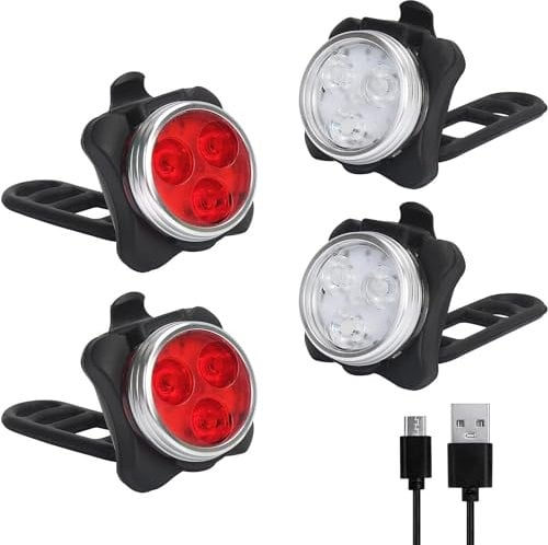 LED Licht 4er Set USB Aufladbar, Helles Licht, Kompakt und Wasserdicht, Langlebiger 650mAh Akku, LED Lampe Set für Außenbereich, kann auch als Kinderwagen Licht/Helm Licht (4Black)